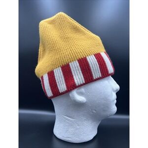 Penthouse Knits Wool Beanie Hat Red White Stripe Band Yellow Gold USA Ski